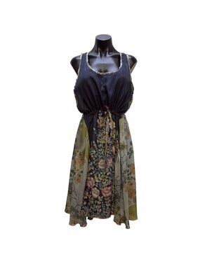 Johnny Was Silk Sleeveless Floral Dress With Adjustable Waist L